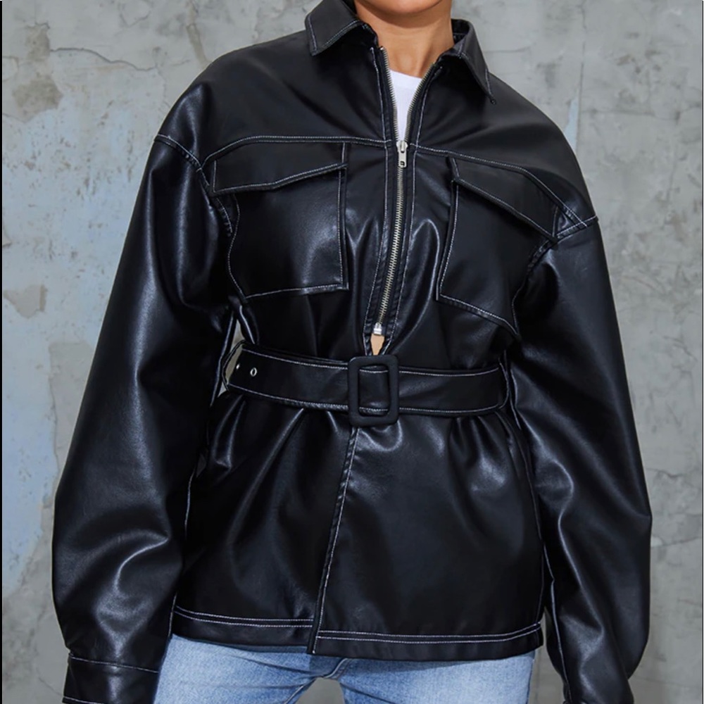 PRETTY LITTLE THING Contrast Stitch Belted Jacket